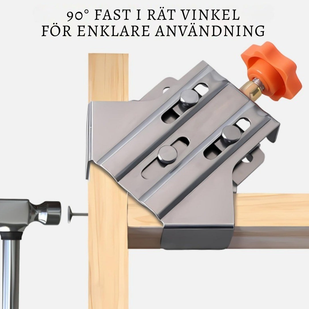 VinkelFix Klämma – Rostfri 90° hörnklämma för trä, metall & glas
