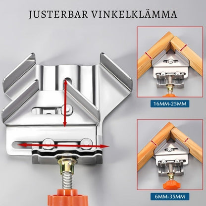 VinkelFix Klämma – Rostfri 90° hörnklämma för trä, metall & glas