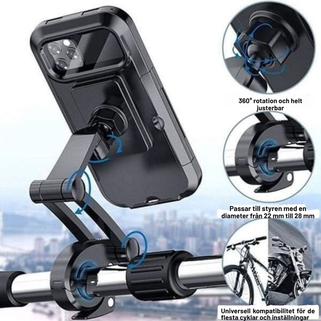 FästeFix 360 – Stabil och justerbar mobilhållare för bil, MC och elcykel
