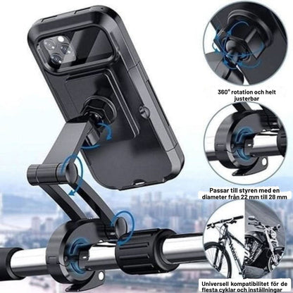 FästeFix 360 – Stabil och justerbar mobilhållare för bil, MC och elcykel